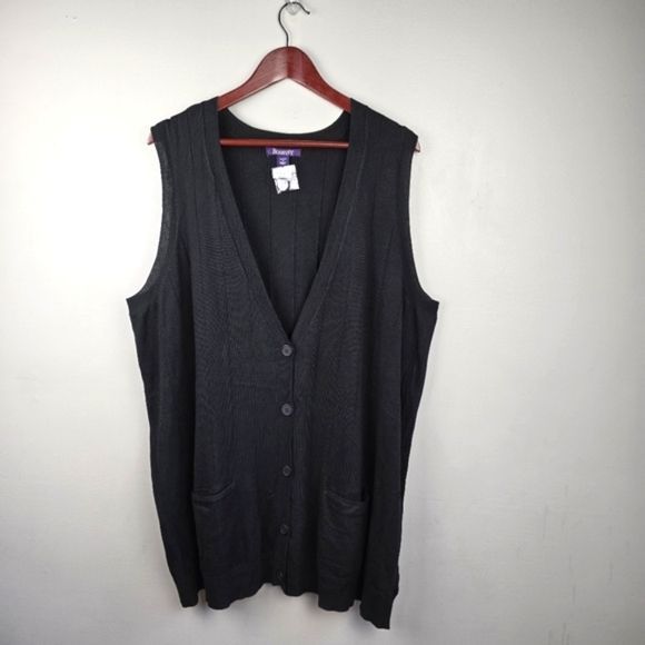 ROAMAN'S Classy Button-up Sweater‎ Vest Black Women Sz 1X Preppy Business Casual - Picture 1 of 12